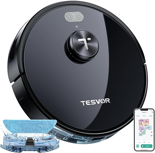 Tesvor S5 Robot Vacuum and Mop Combo,3000Pa Suction Smart Robot Vacuum,LiDAR Navigation,180 Mins Runtime,WiFi/Alexa/Google Control,Self Charging Robotic Vacuum for Pet Hair,Carpet, Hard Floor