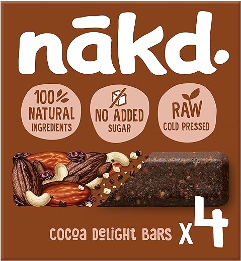 NAKD Cocoa Delight | Raw Fruit & Nut Bars | 100% Natural Ingredients | No Added Sugar | 4 x 35g